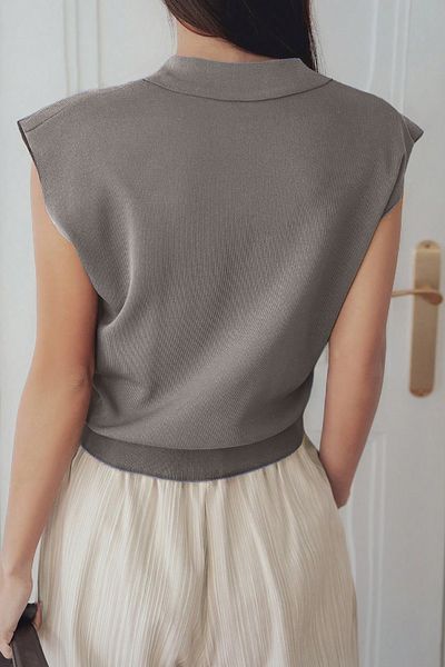AQE FASHION Women's Zero Sleeve Polo Neck Sleeveless Relaxed Fit Stylish Design Non-Sweating Gray Blouse