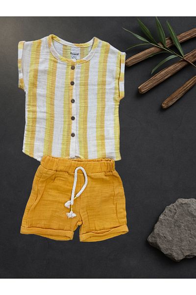 Rhythm Clothing Miniworld Stripe Pattern, Full Cotton, Muslin Fabric, Shorts Girl's Bottom-Top Set