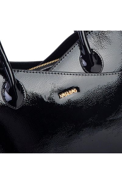 Nas Bag Geantă de mână și de umăr pentru femei din piele lacuită neagră din seria Premium