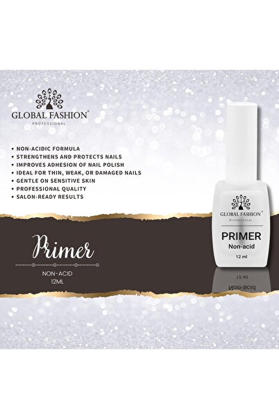 global fashion Non-Acid Primer 12ml – Long-Lasting Bond, Strengthens Thin & Weak Nails, Acid-Free Formula