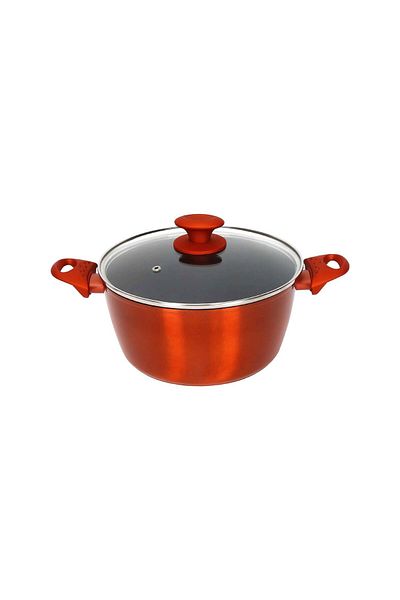 Chefline DZN24 Induction Base Ceramic Natural Coating Dutch Oven, 24 cm, Red