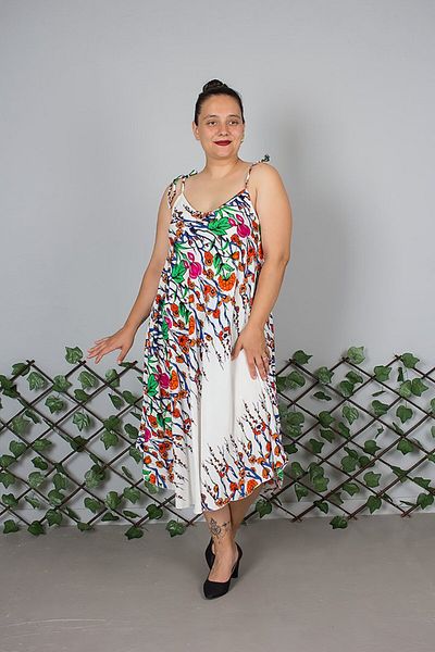 Truva XXL Plus Size Suspender Cotton Patterned White Dress – up to Size 50