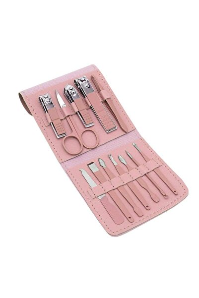 SIKS Manicure Kit, 12 Stainless Steel Tools Included, Pink