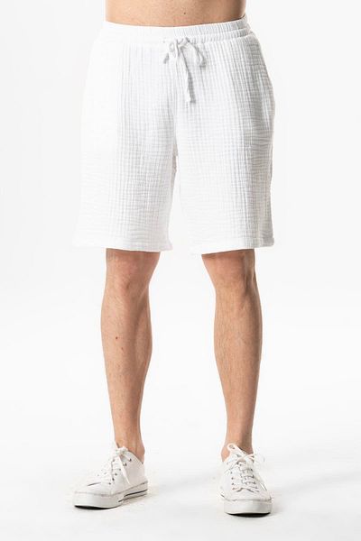 Eliş Şile Bezi Elastic Waist Wind Above Knee Muslin Summer Men's Shorts White Byz