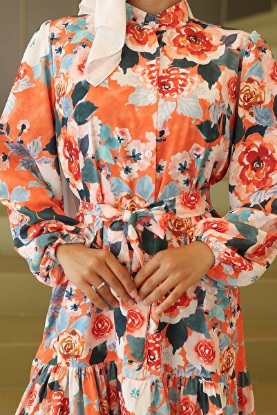 benguen Φόρεμα Hijab με σχέδιο Πορτοκαλί 566