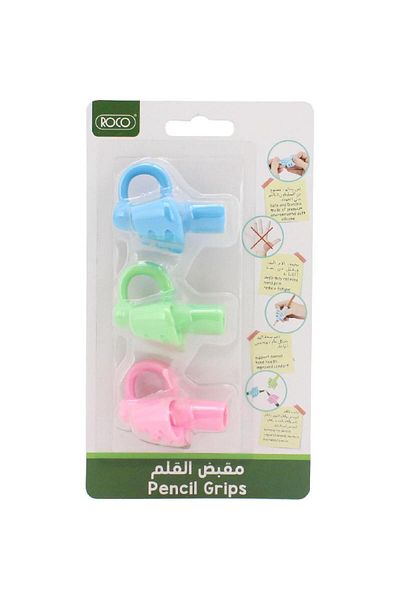 Roco Pencil Grip Set – 3 Pieces in Assorted Colors for Comfortable and Correct Writing