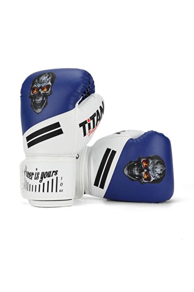 Titan Sport قفازات الملاكمة ذات النمط الجمجمة باللون الأزرق والأبيض