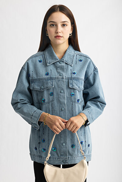 Suede Style 5475 - Jachetă de blugi pentru femei, confortabilă și elegantă, decorată manual