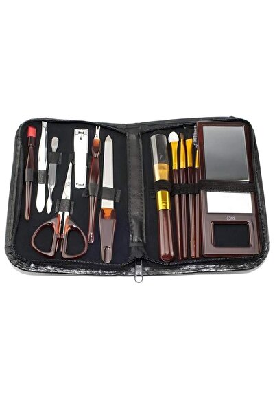 SIKS Travel Kit, Manicure and Makeup Brush Kit, 13 Pieces, Portable, Travel Case, Black