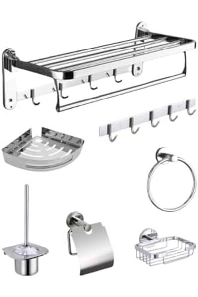 KANA Bathroom Accessories Set 7 Pieces, Chrome Silver from KANA