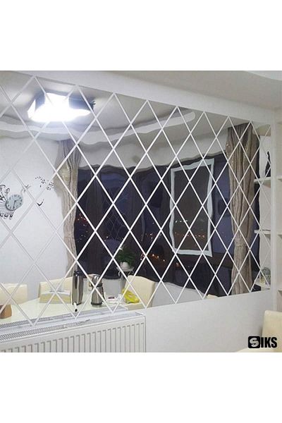 SIKS Set de 52 x Autocolant decorativ SIKS pentru oglindă, formă de romb/triunghi, decorațiune de perete, 100 x 100 cm