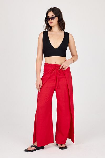 Ceylen Linen Shalwar Trousers with Tie Detail and Slits