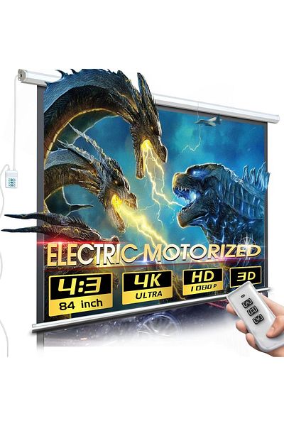 FlashHawk 84 Inch 4:3 Wall Mount Electric Projector Screen with Remote Control For Business/School/Office