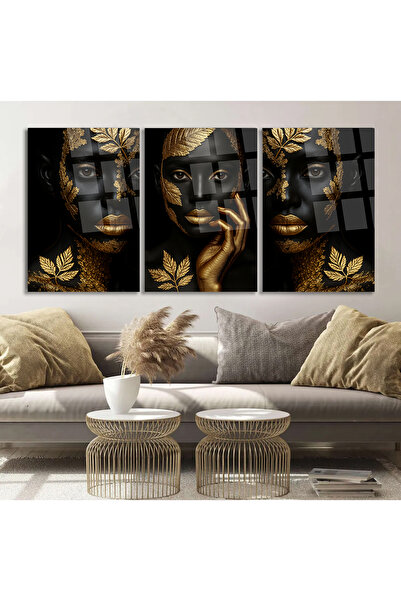 TAULART SET DE 3 PIESE DE TABLOARE DE FEMEIE AFRICANE CU DETAILIȚII DE Aur TA...