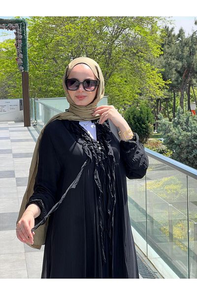 Ranasubaşı Silk Collar Tassel Dress Black