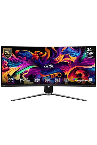 MSI Monitor de gaming MSI MAG 341CQP de 34", QD-OLED, 175Hz, UWQHD, 0.03ms, HDMI/DP, curbat, negru