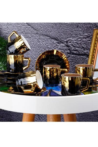 Kosova 6 Kişilik Yaldızlı Kahve Fincan Takımı Siyah Gold