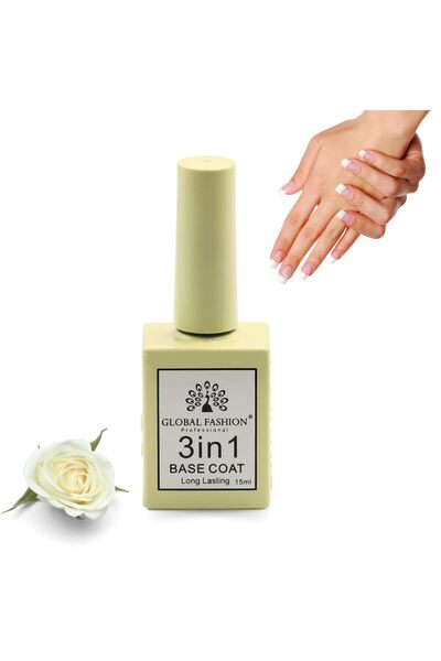 global fashion 3-in-1 Base Coat Gel polish 15 ml – Strengthens Nails, Quick-Dry, Long-Lasting No-Chip Shine
