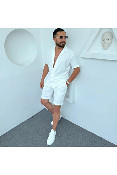 Fifty Color Комплект от мъжка риза с къс ръкав и шорти от креп плат Alaçatı, летен, от ликра