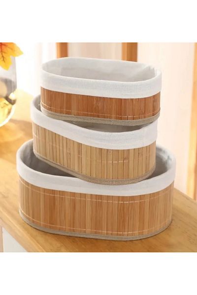 Flash Bazaar 3-Piece Bamboo Oval Basket / Multi-Purpose Bamboo Basket Set