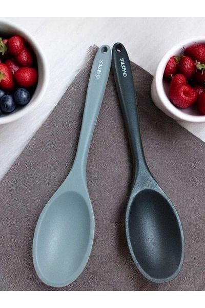 elfnur 2 Pieces Hard Tip Heat Resistant Fireproof Non-Stick 28 cm Silicone Food Spoon Set