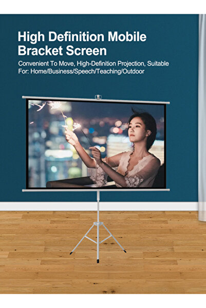 ET-LIFE شاشة عرض محمولة مقاس 100 بوصة، بنسبة عرض إلى ارتفاع 16:9، مصنوعة من الألياف الزجاجية البيضاء، قابلة للتركيب على الحائط وحامل ثلاثي القوائم 2 في 1