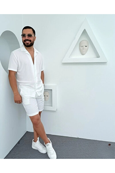 Fifty Color Комплект от мъжка риза с къс ръкав и шорти от креп плат Alaçatı, летен, от ликра