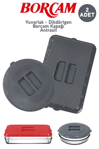 İronika İronika Plastic Rectangular Round Pyrex Cover Anthracite 2 Pieces