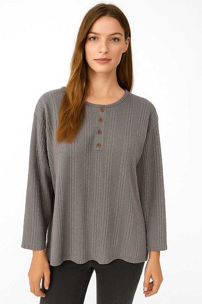 gigigiyim Twist Detailed Ribbed Mother Combed Cotton Blouse Gray