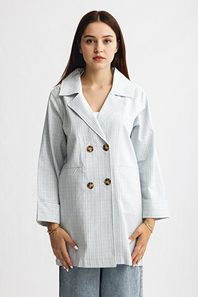 Suede Style 8032 - Άνετο και κομψό γυναικείο υφαντό μπουφάν με κουμπιά