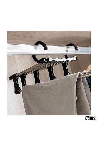 SIKS Double Pants Organizer Hanger, Cascading, 5 Hooks, Black