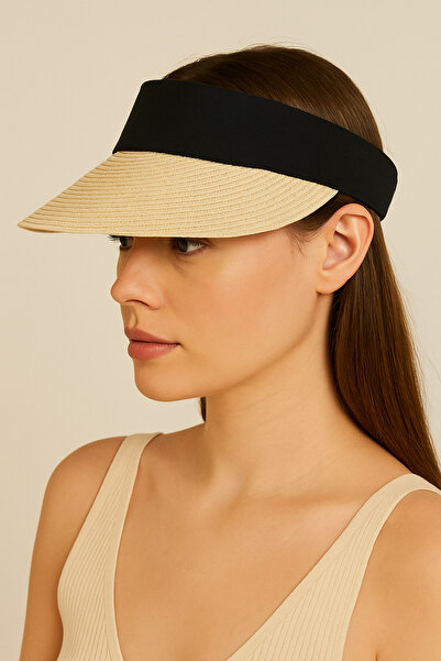 CosmoOutlet Cream Colored Adjustable and Stylish Ready Visor Hat with Black Band Detail