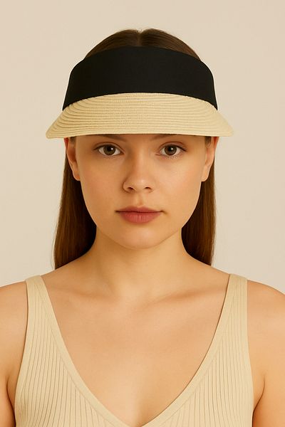 CosmoOutlet Cream Colored Adjustable and Stylish Ready Visor Hat with Black Band Detail