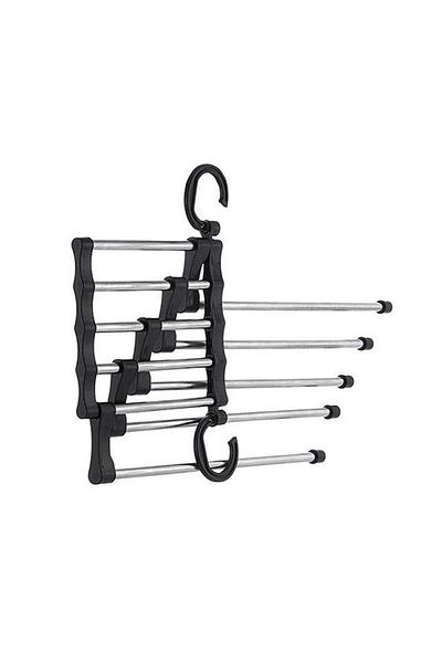 SIKS Double Pants Organizer Hanger, Cascading, 5 Hooks, Black