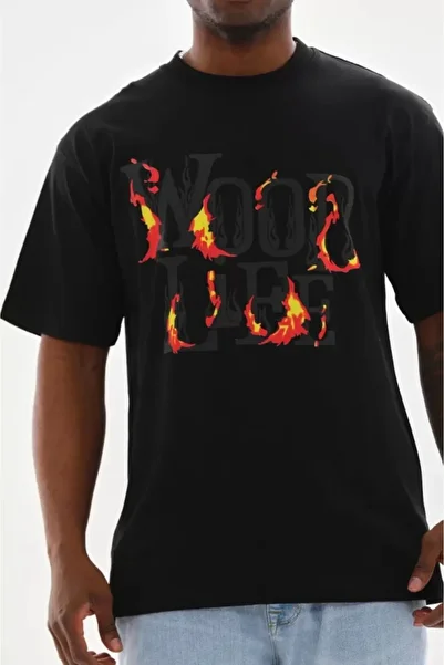 REKA MODA Unisex Printed Oversize T-Shirt - Black