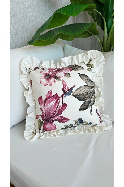 Decamor home غطاء وسادة مزين بنمط زهور عتيق بلون اللون الأزرق الداكن مع كشكشة...