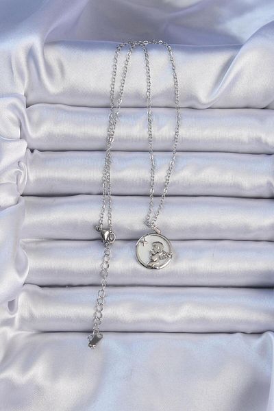 AfraBeauty 316L Steel Chain Silver Color Zircon Stone Enameled Angel Necklace