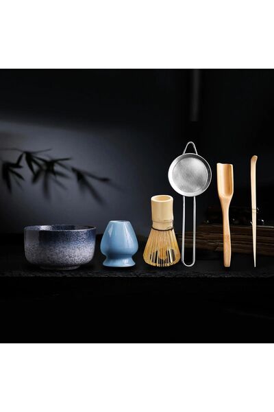 Safron 6 Piece Matcha Ceremony Set Green- Traditional Japanese Tea Making Kit, Bamboo Whisk