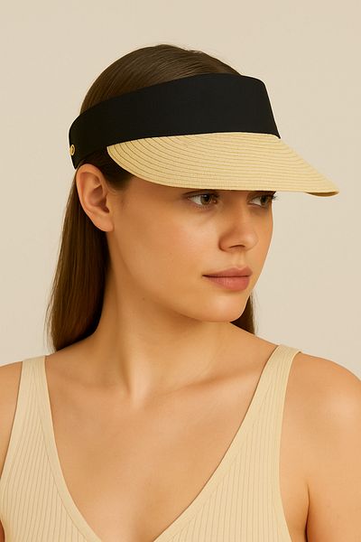 CosmoOutlet Cream Colored Adjustable and Stylish Ready Visor Hat with Black Band Detail