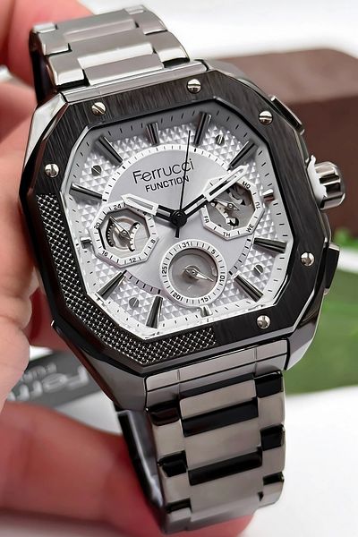 Ferrucci Function Men's Wristwatch, Steel Band & Special Design, 3Atm Water Resistant Smoked Sdfer166