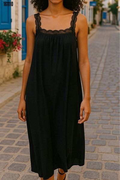 caddstore Rochie lungă din viscoză cu bretele din dantelă pentru femei