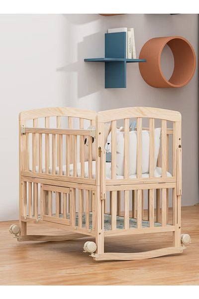 Toy Box Treasures Wooden Baby Cot with Wardrobe 100×60cm