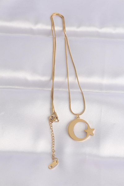 AfraBeauty 316L Steel Chain Gold Color Moon Star Unisex Necklace