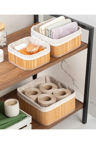 Flash Bazaar Square 3-Piece Basket Bamboo Basket Set Decorative Bathroom Kitchen Organizer Organizer