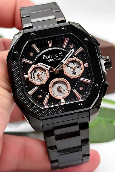 Ferrucci Function Men's Wrist Watch, Steel Band & Special Design, 3Atm Water Resistant Black Sdfer166