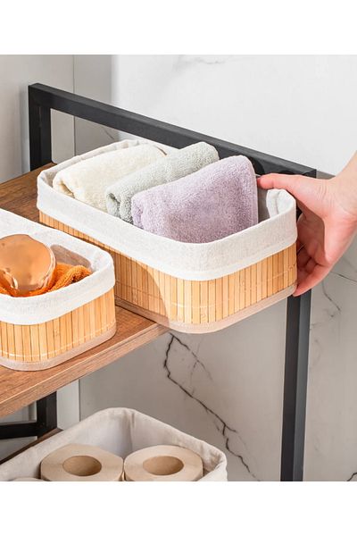 Flash Bazaar Rectangular 3-Piece Basket Bamboo Basket Set Decorative Bathroom Kitchen Organizer Organizer