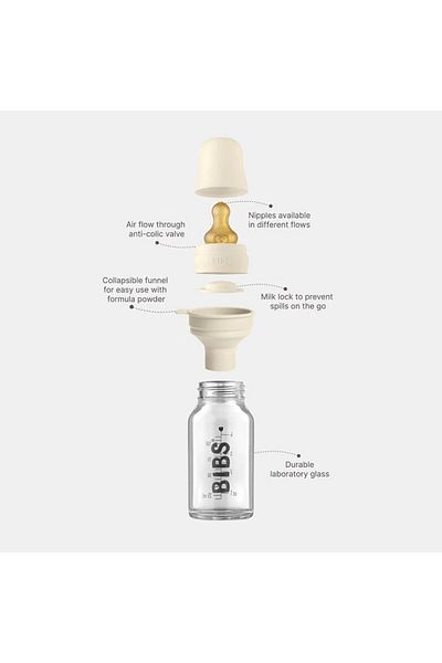Bibs 110ml Baby Glass Feeding Set - Beige