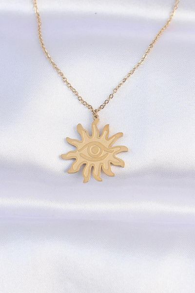 AfraBeauty 316L Steel Chain Gold Color Eye Sun Design Necklace