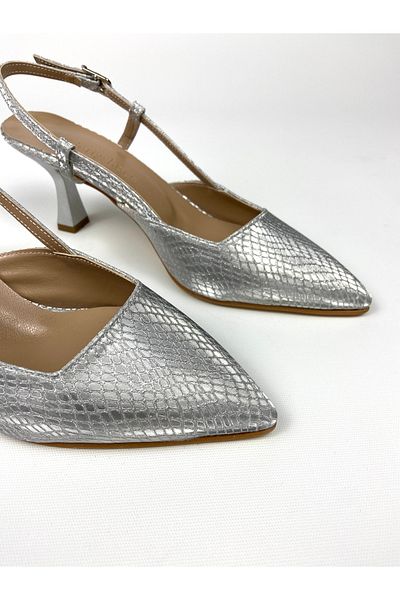 Gloriys Ayakkabı & Çanta Silver Patterned 6 cm Heel Comfortable Fit Shoes 01493