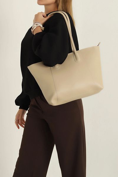 MILANOFOX Large Size Zippered Women's Beige Shoulder and Shoulder Bag – Lined, Coin Pocket, Stylish and Functional